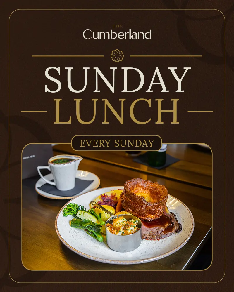 Sunday roast with Yorkshire pudding, vegetables and gravy at The Cumberland York